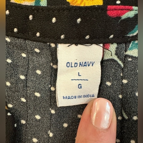 Old  Navy Floral Shift Dress Black Polka Dots Large Midi - Picture 3 of 7